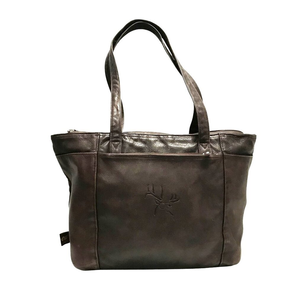CANYON Brown Leather Tote Bag Zip Top Shoulder Strap Large Double Straps Tote